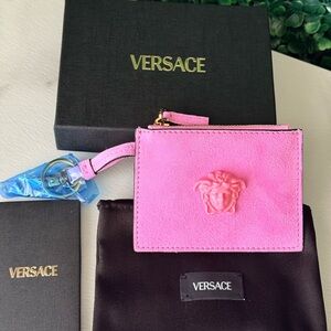 Versace Pink Suede Medusa Card Holder NWT